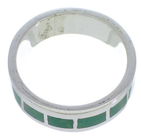 Sterling Silver And Turquoise Inlay Jewelry Ring Size 7-3/4 UX37489